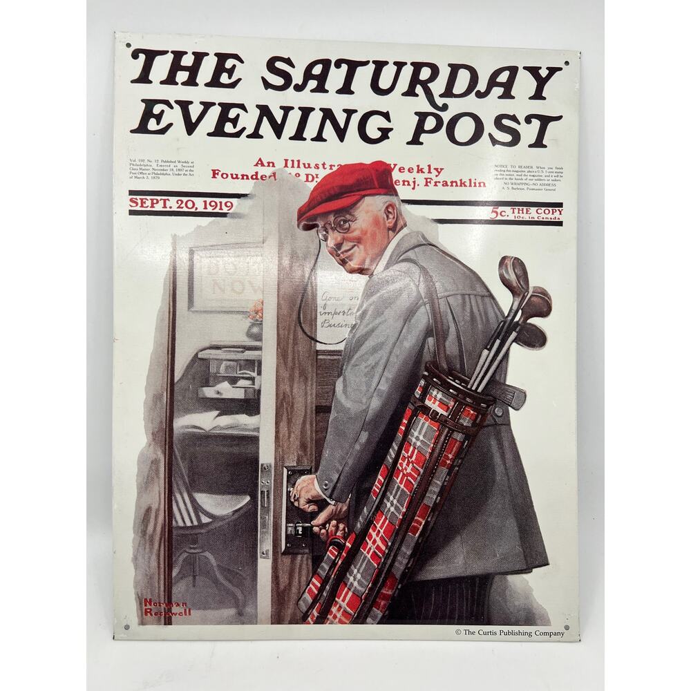 Norman Rockwell The Saturday Evening Post Golf Theme Tin Sign Reproduction